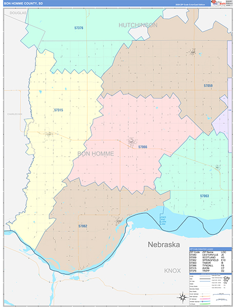 Bon Homme County, SD Zip Code Map